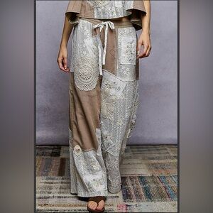 POL Patchwork Wide-Leg Pants - Choco Mix - Small, Medium and Large
